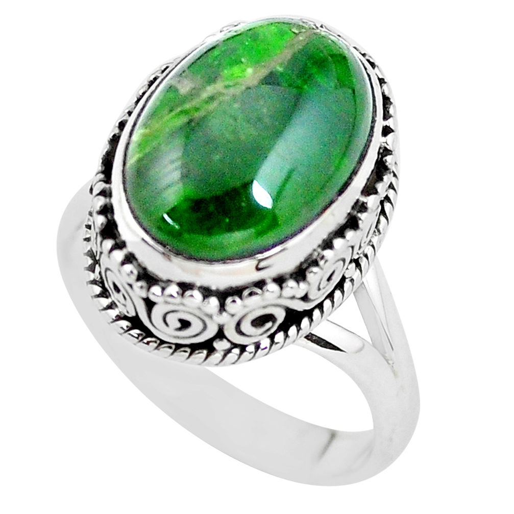 6.96cts natural green chrome diopside 925 silver solitaire ring size 7 p56497