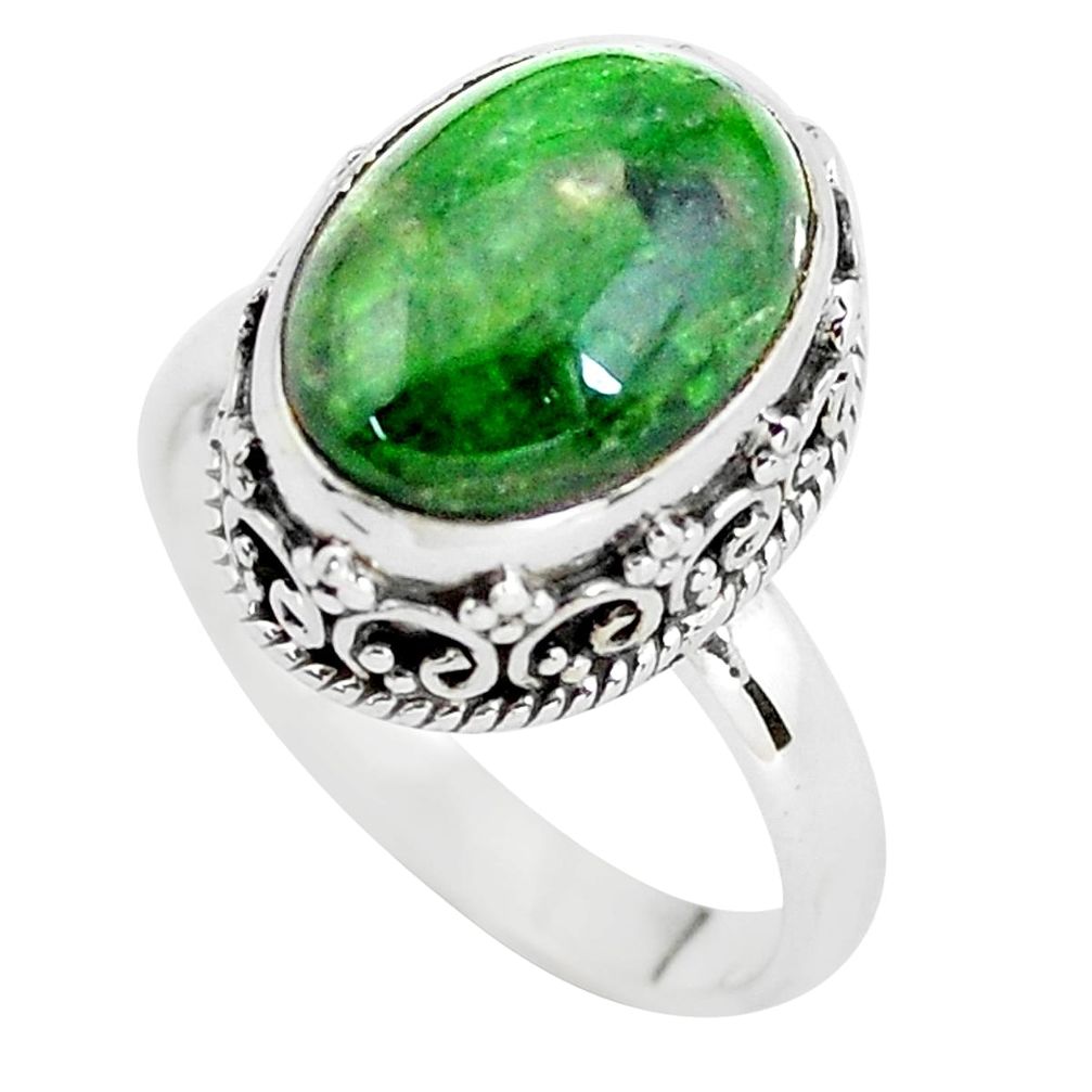 6.54cts natural green chrome diopside 925 silver solitaire ring size 8 p56751