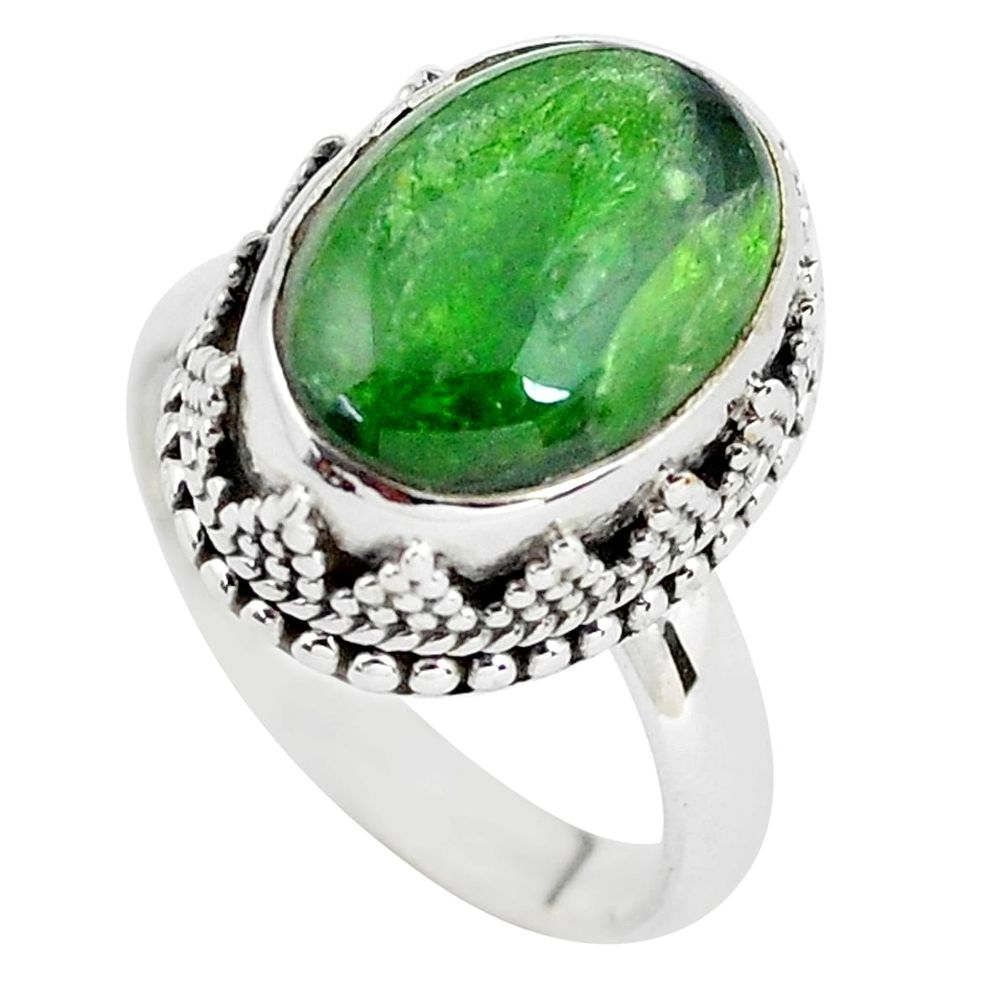 7.02cts natural green chrome diopside 925 silver solitaire ring size 7.5 p56753