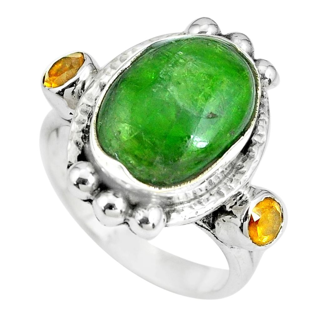 7.58cts natural green chrome diopside citrine 925 silver ring size 8.5 p69916