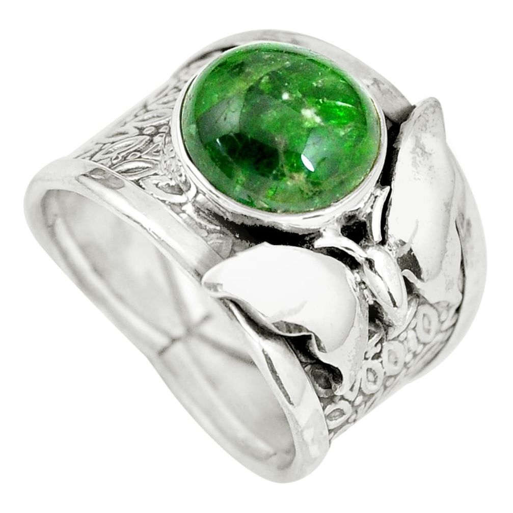 Natural green chrome diopside silver butterfly solitaire ring size 7.5 d32200