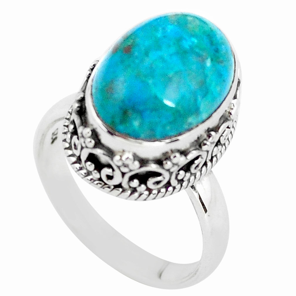 6.53cts natural green chrysocolla 925 silver solitaire ring size 7 p56611