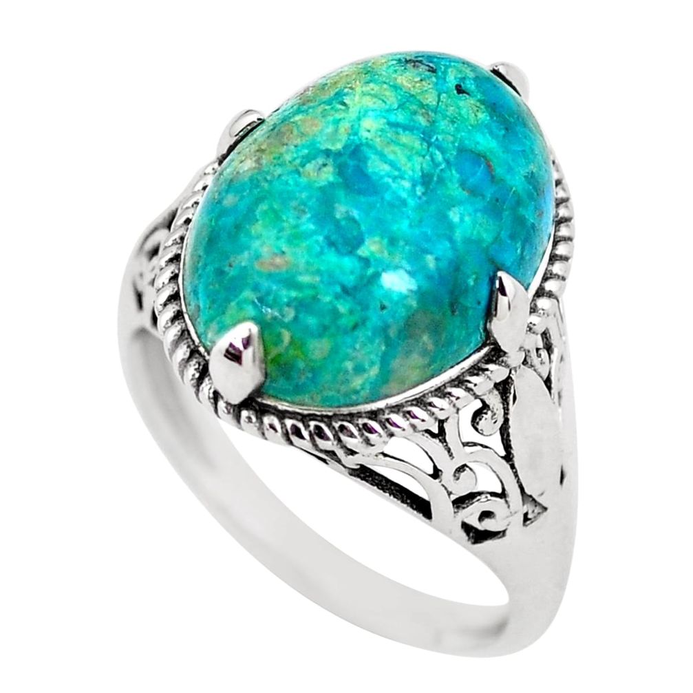 9.54cts natural green chrysocolla 925 silver solitaire ring size 8 p57853