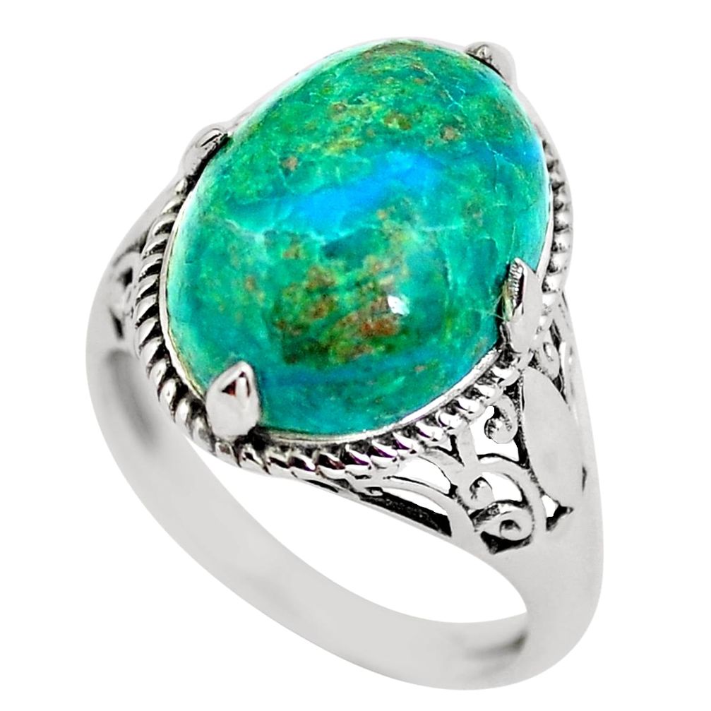 9.56cts natural green chrysocolla 925 silver solitaire ring size 8.5 p57855