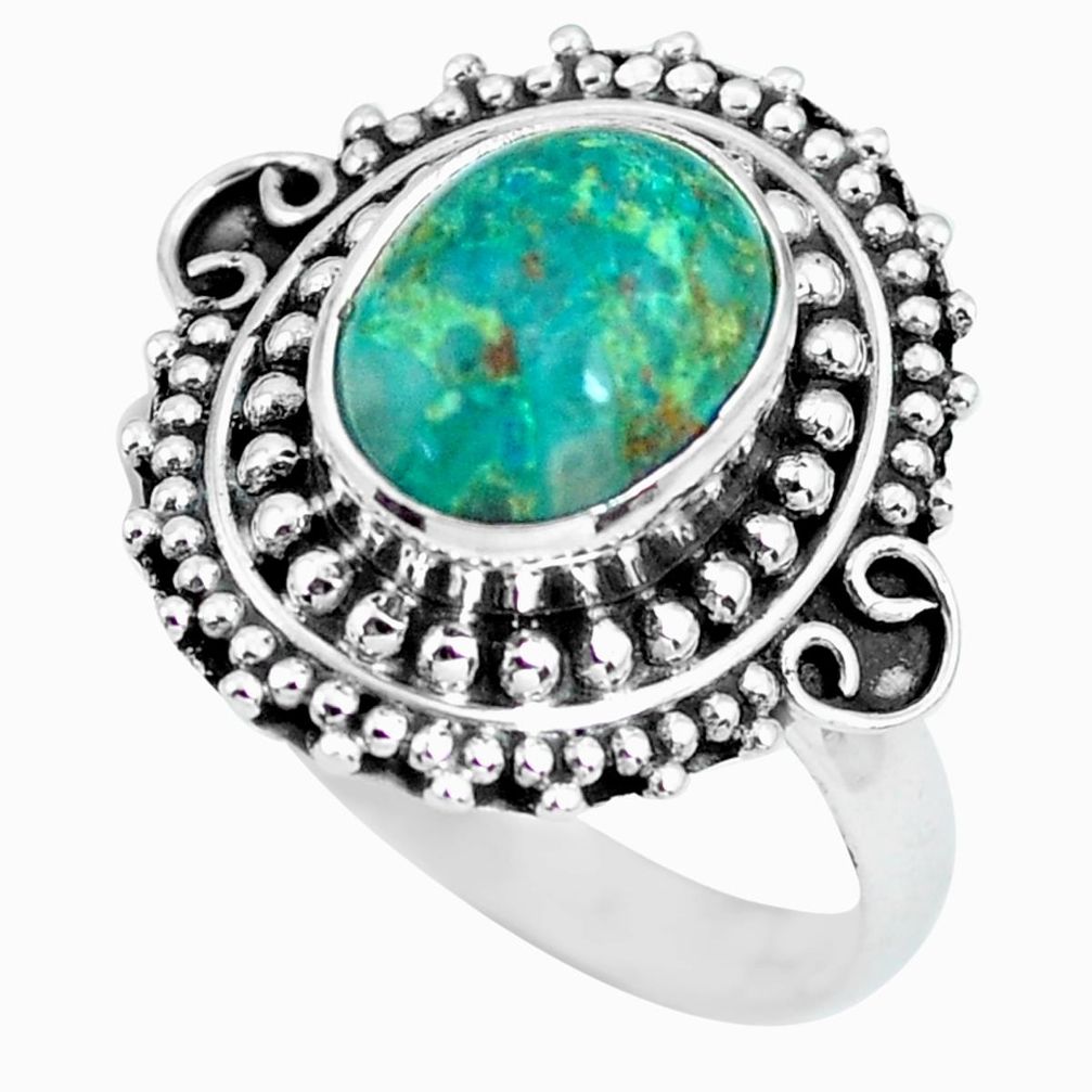 4.34cts natural green chrysocolla 925 silver solitaire ring size 9 p63041