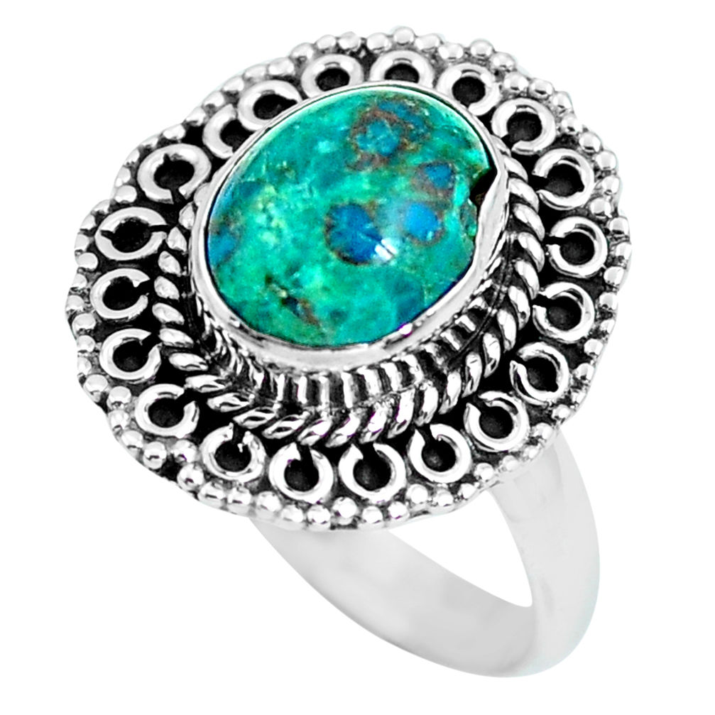 4.10cts natural green chrysocolla 925 silver solitaire ring size 8.5 p63042