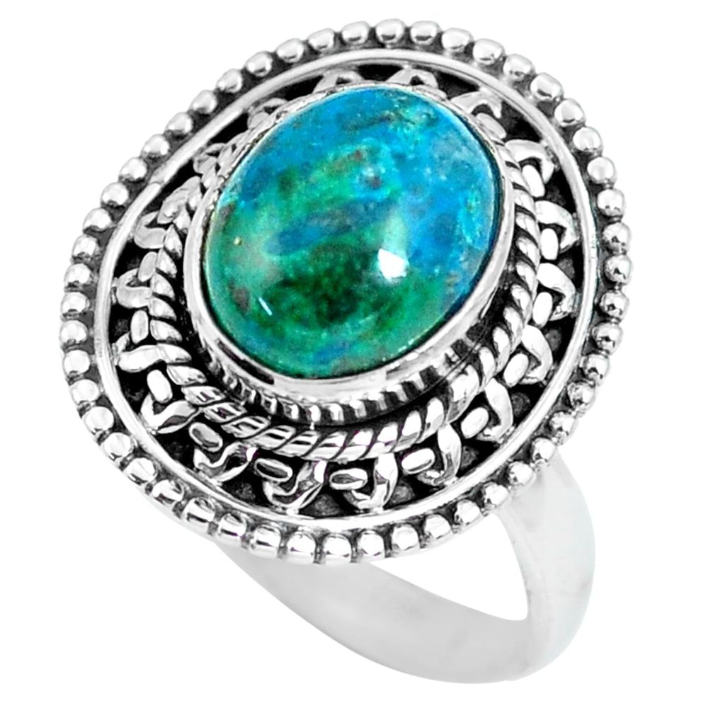 4.11cts natural green chrysocolla 925 silver solitaire ring size 7 p63043