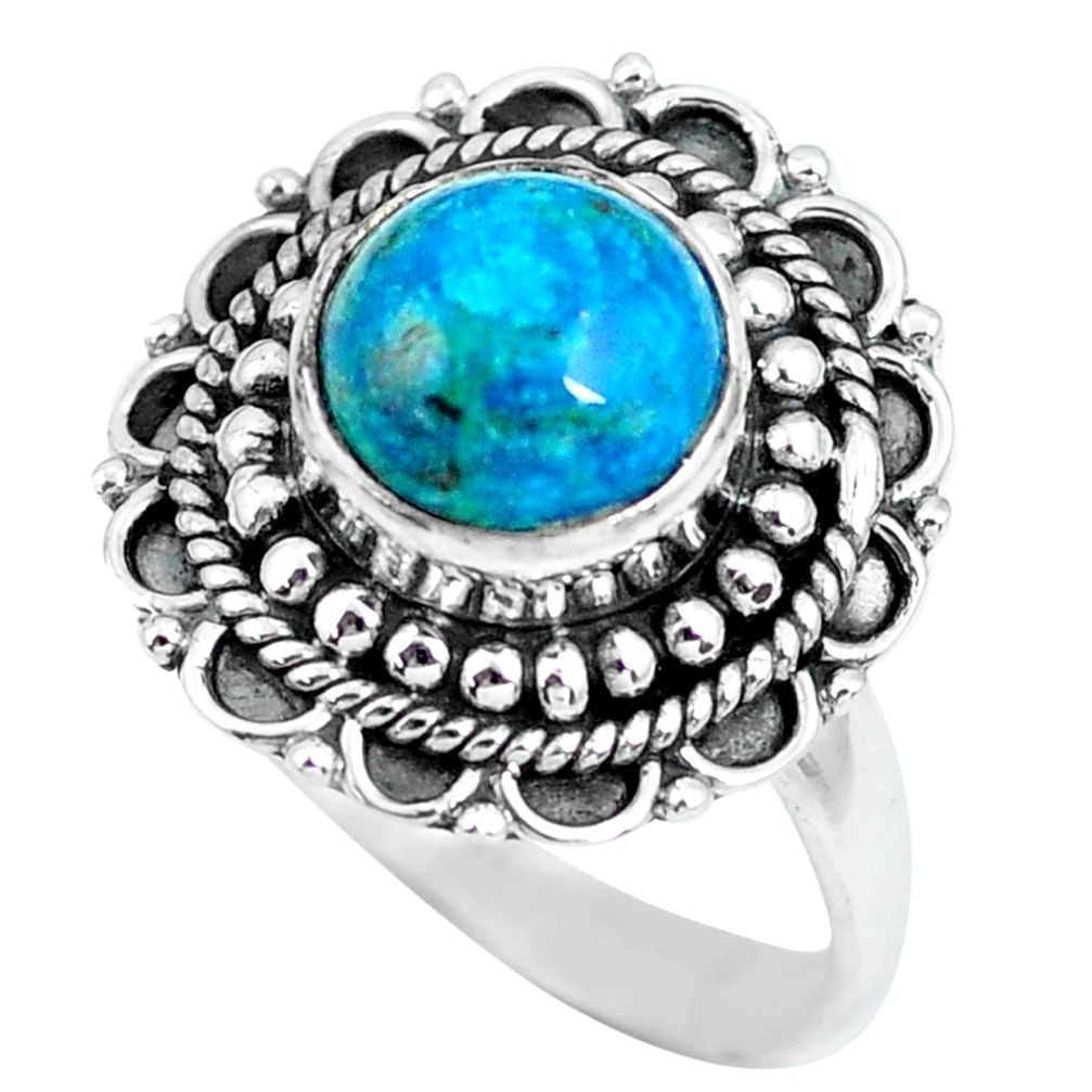 3.44cts natural green chrysocolla 925 silver solitaire ring size 7 p63051