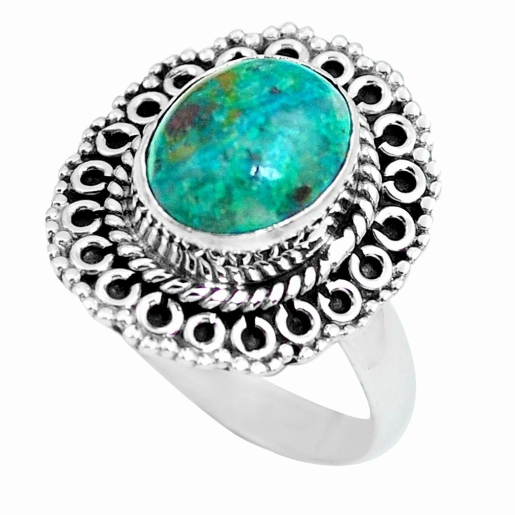 4.02cts natural green chrysocolla 925 silver solitaire ring size 7 p63053