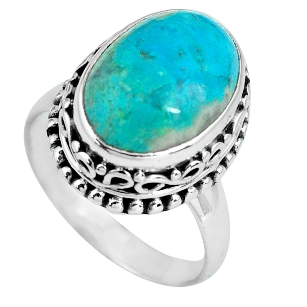 6.48cts natural green chrysocolla 925 silver solitaire ring size 7 p67550