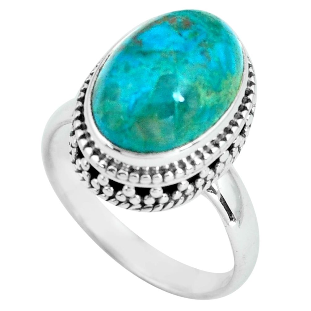 6.89cts natural green chrysocolla 925 silver solitaire ring size 8 p67555