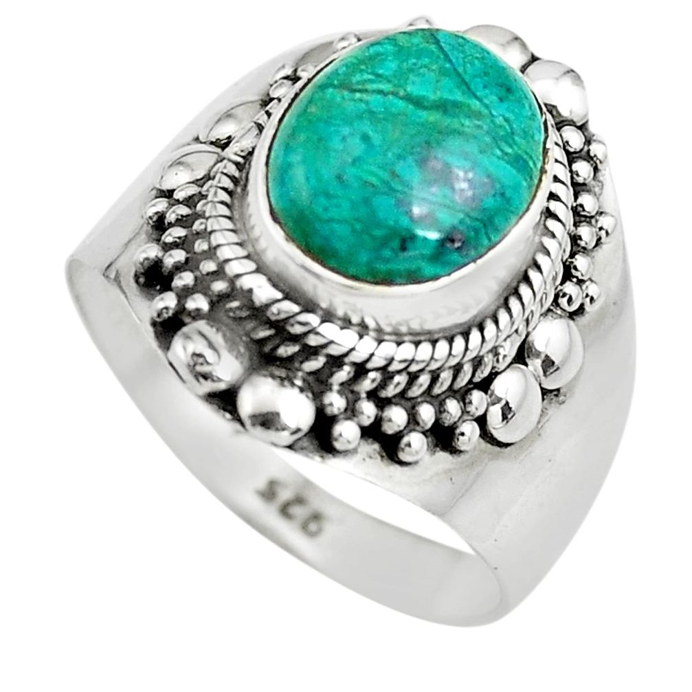 4.02cts natural green chrysocolla 925 silver solitaire ring size 7 p71781