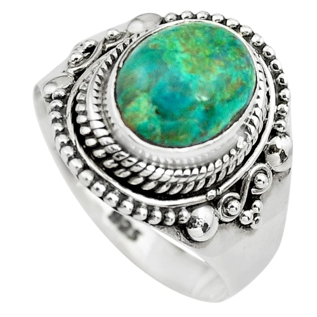 4.40cts natural green chrysocolla 925 silver solitaire ring size 8.5 p71790