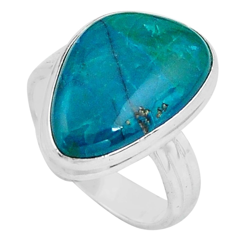 13.50cts natural green chrysocolla 925 silver solitaire ring size 7.5 p80770