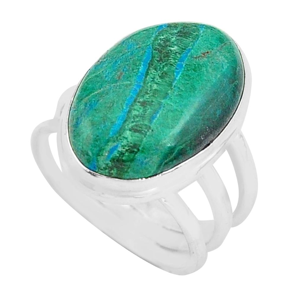 14.72cts natural green chrysocolla 925 silver solitaire ring size 6.5 p80778