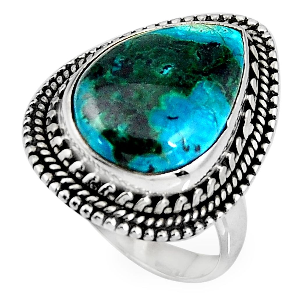 10.70cts natural green chrysocolla 925 silver solitaire ring size 8 p92601