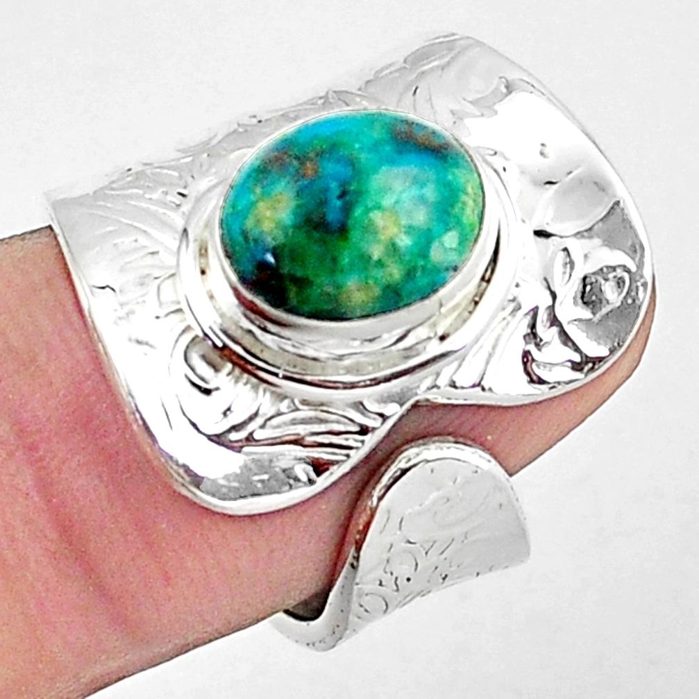4.40cts natural green chrysocolla 925 sterling silver ring size 6.5 p57092