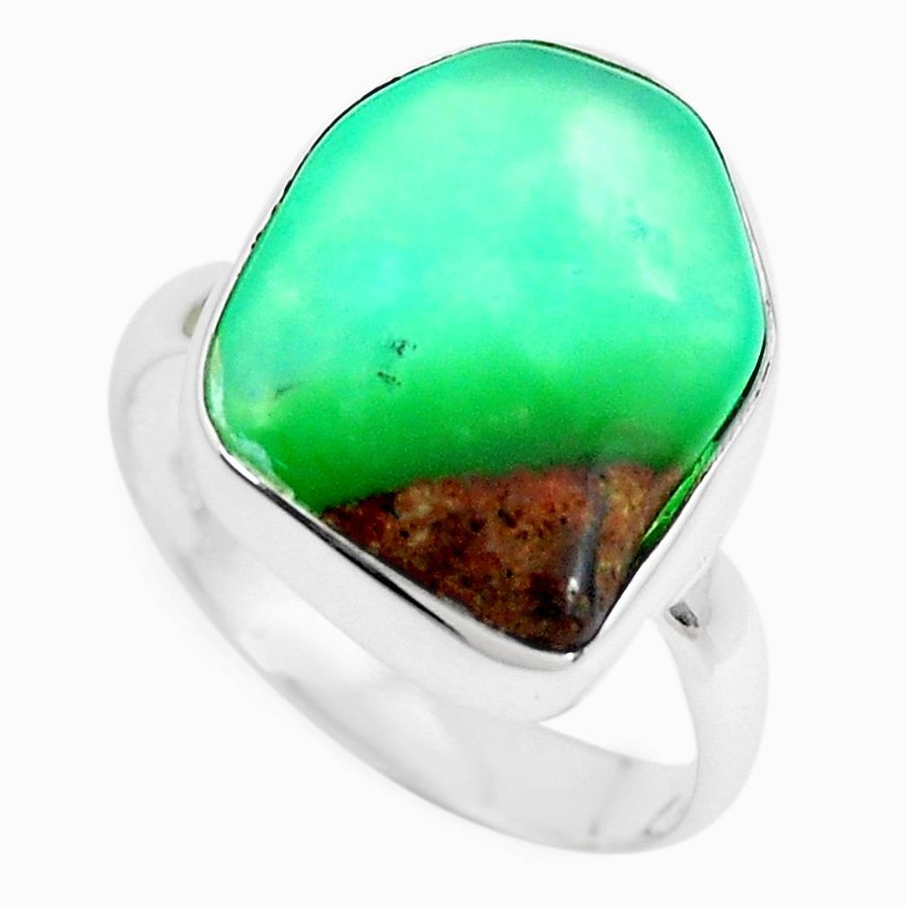 10.79cts natural green chrysoprase 925 silver solitaire ring size 7.5 p44321