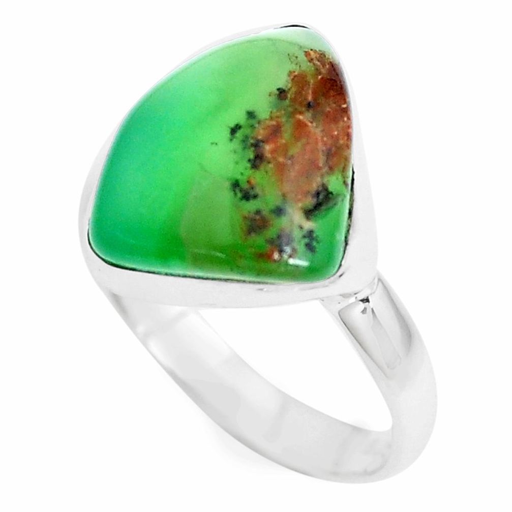 10.29cts natural green chrysoprase 925 silver solitaire ring size 9 p44326