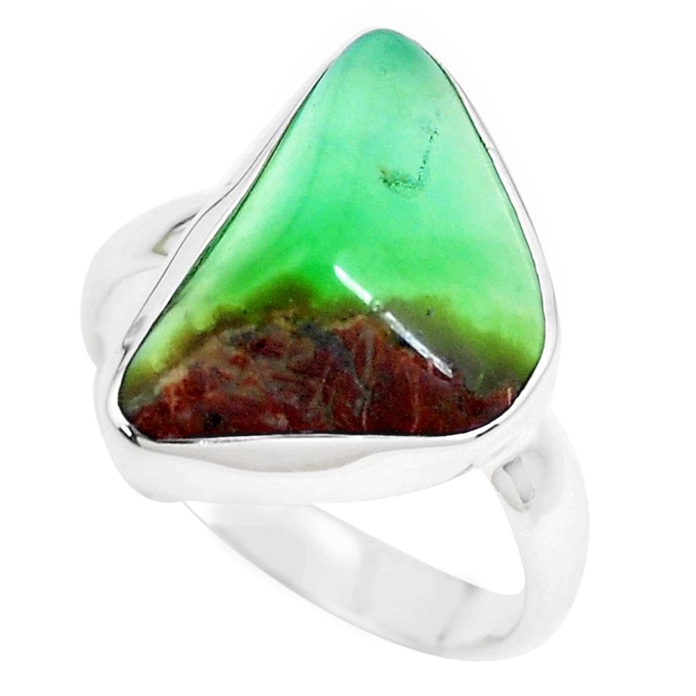 9.16cts natural green chrysoprase 925 silver solitaire ring size 8 p44327