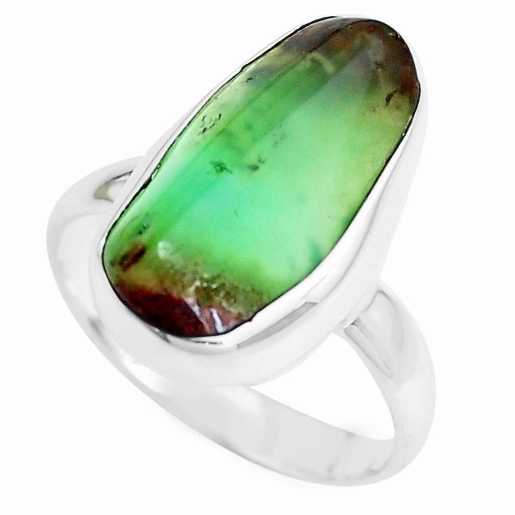 8.12cts natural green chrysoprase 925 silver solitaire ring size 8 p44328