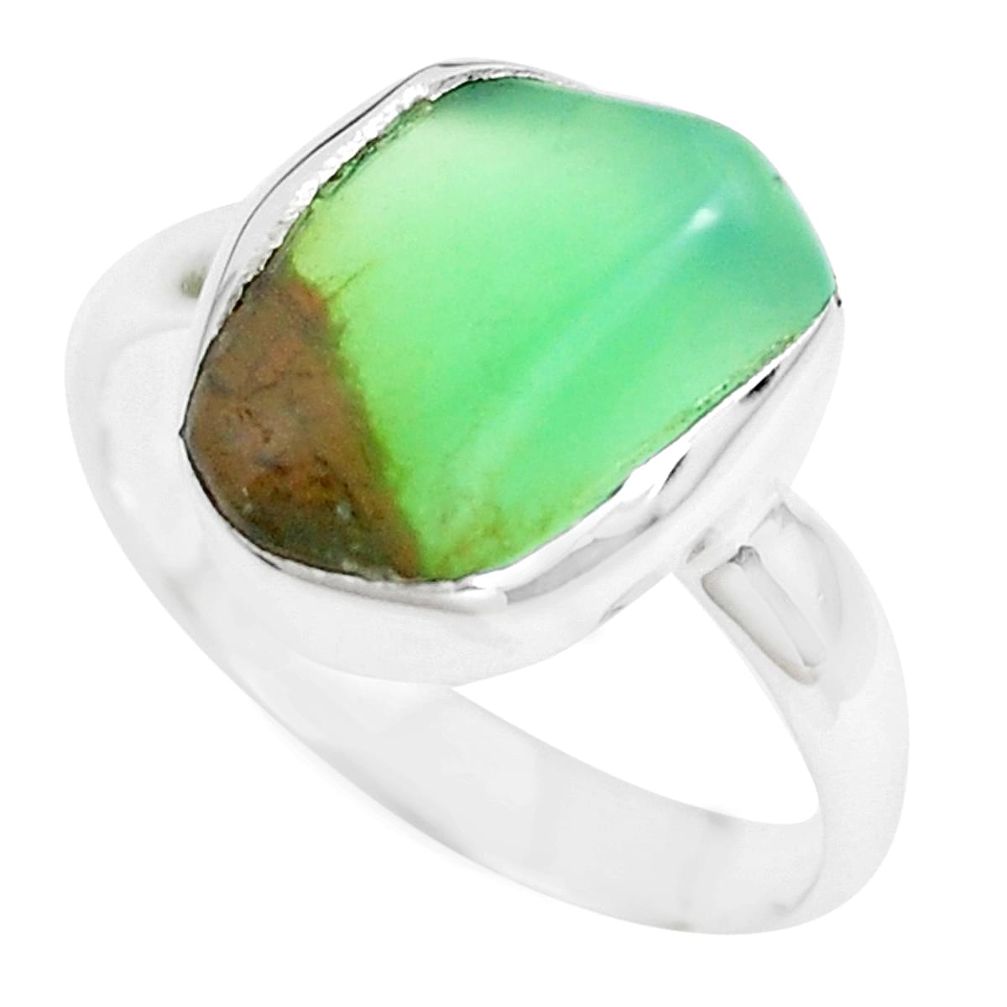 7.56cts natural green chrysoprase 925 silver solitaire ring size 8 p44330