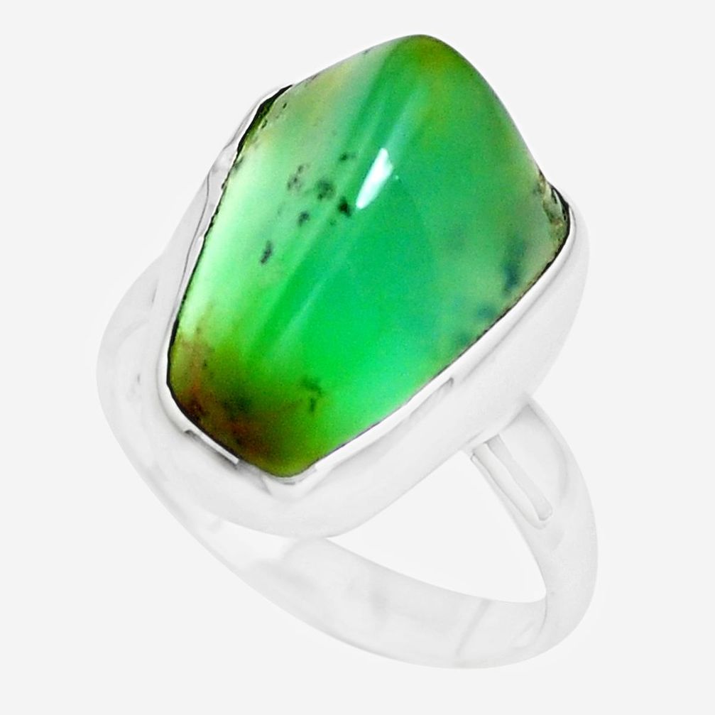 9.61cts natural green chrysoprase 925 silver solitaire ring size 7 p44336