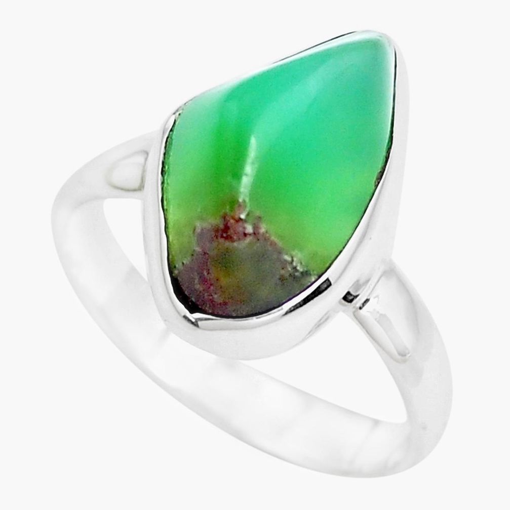 8.32cts natural green chrysoprase 925 silver solitaire ring size 8 p44338