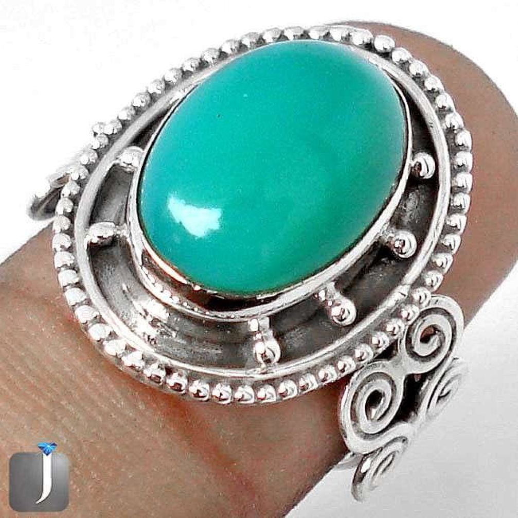7.36cts NATURAL GREEN CHRYSOPRASE 925 STERLING SILVER RING JEWELRY SIZE 6 G65127