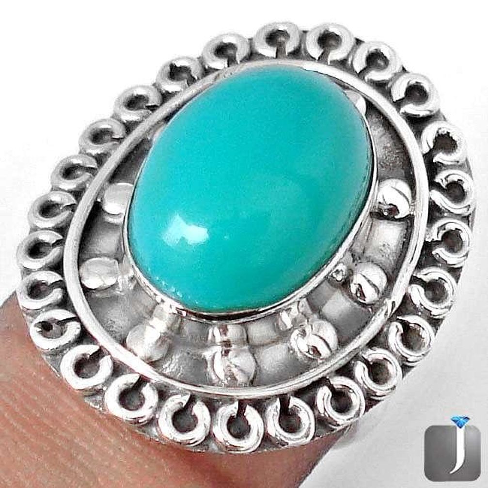 7.05cts NATURAL GREEN CHRYSOPRASE OVAL 925 STERLING SILVER RING SIZE 7.5 G65163