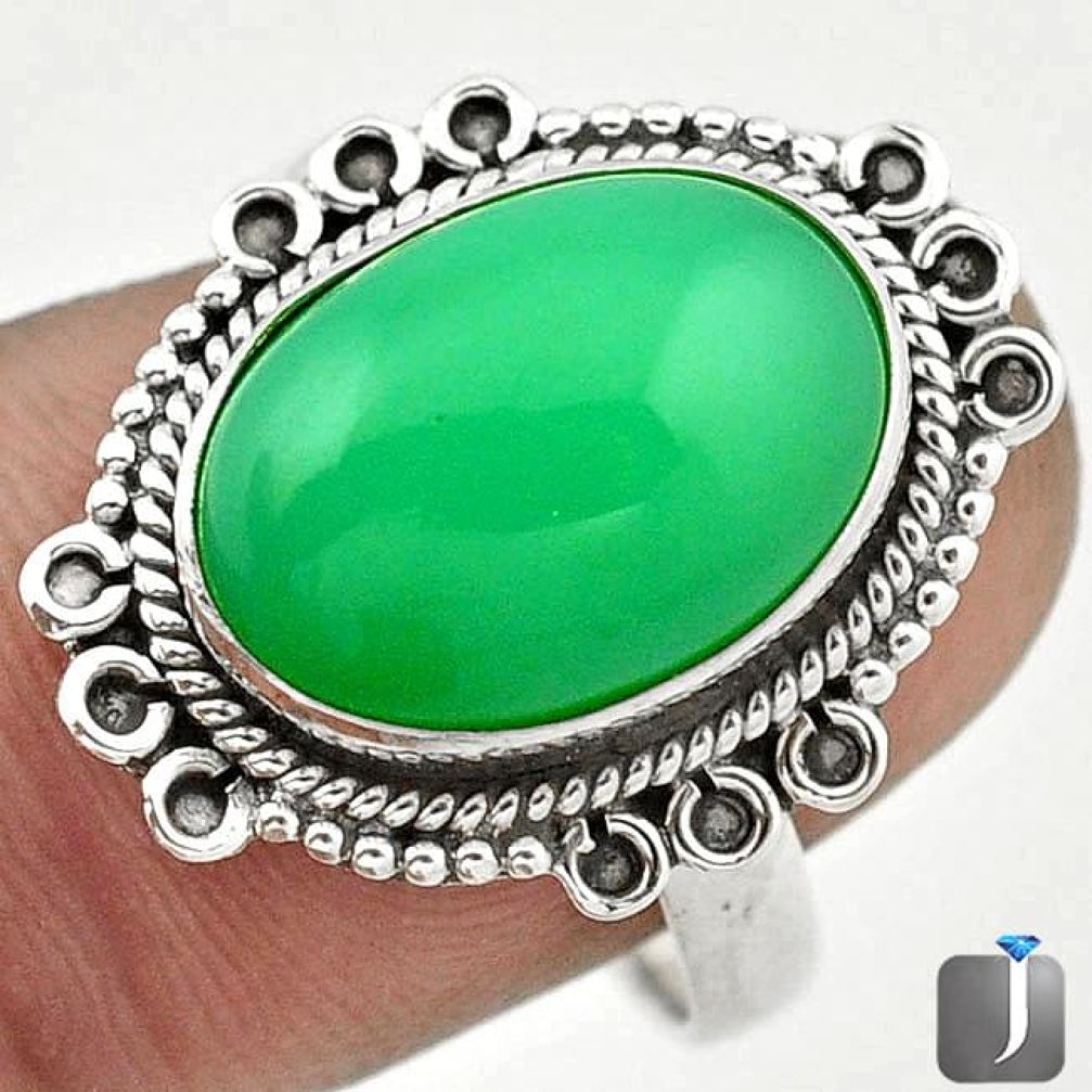 NATURAL GREEN CHRYSOPRASE OVAL 925 STERLING SILVER RING JEWELRY SIZE 8.5 G53913