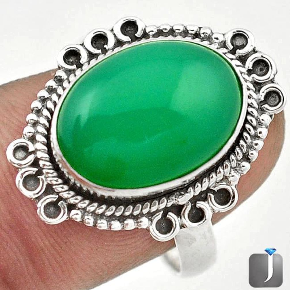 NATURAL GREEN CHRYSOPRASE OVAL 925 STERLING SILVER RING JEWELRY SIZE 9 G53914