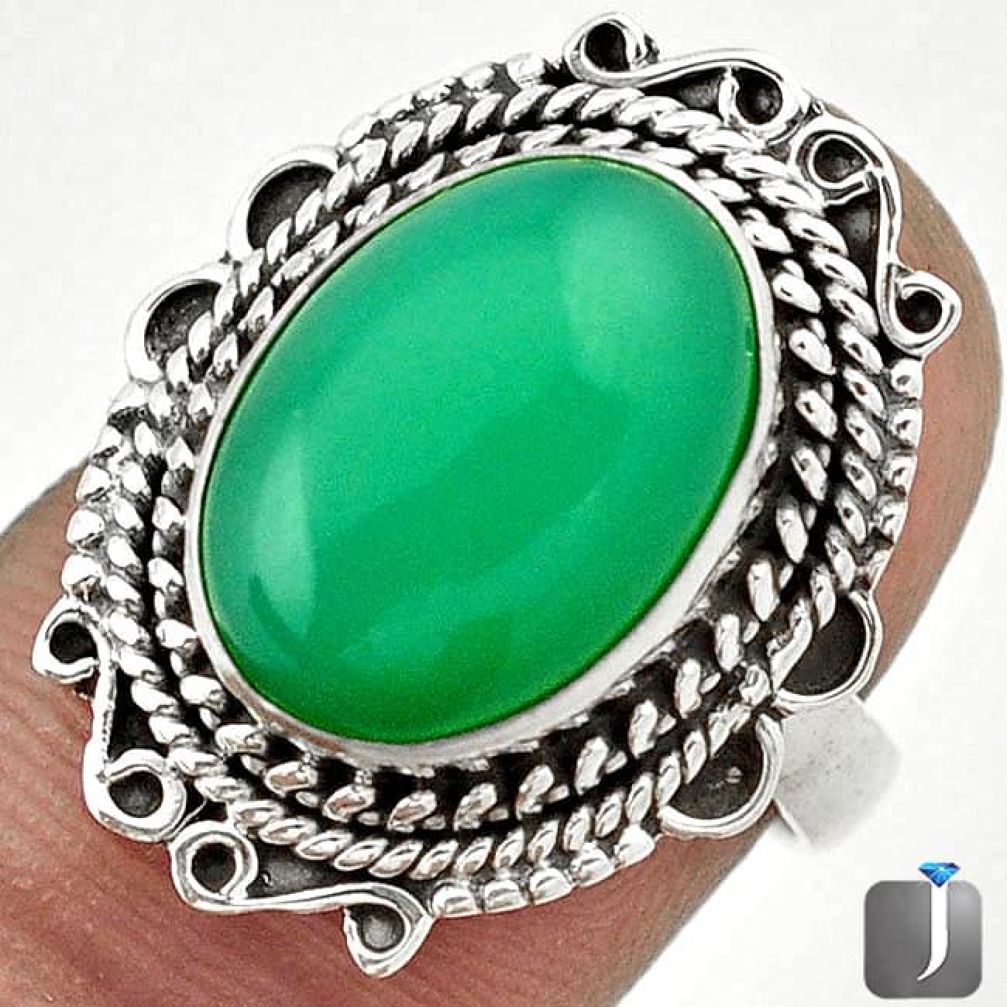 NATURAL GREEN CHRYSOPRASE OVAL 925 STERLING SILVER RING JEWELRY SIZE 6.5 G53915