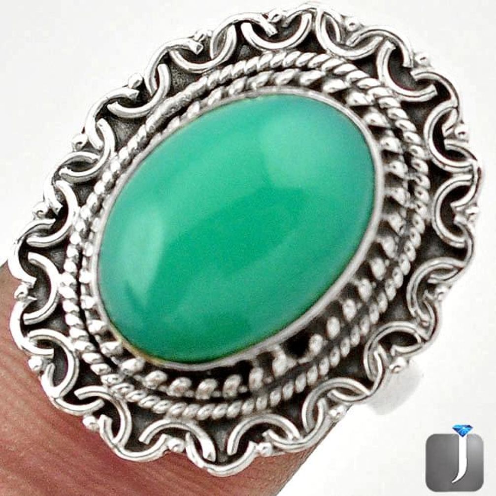 NATURAL GREEN CHRYSOPRASE OVAL 925 STERLING SILVER RING JEWELRY SIZE 7 G53919