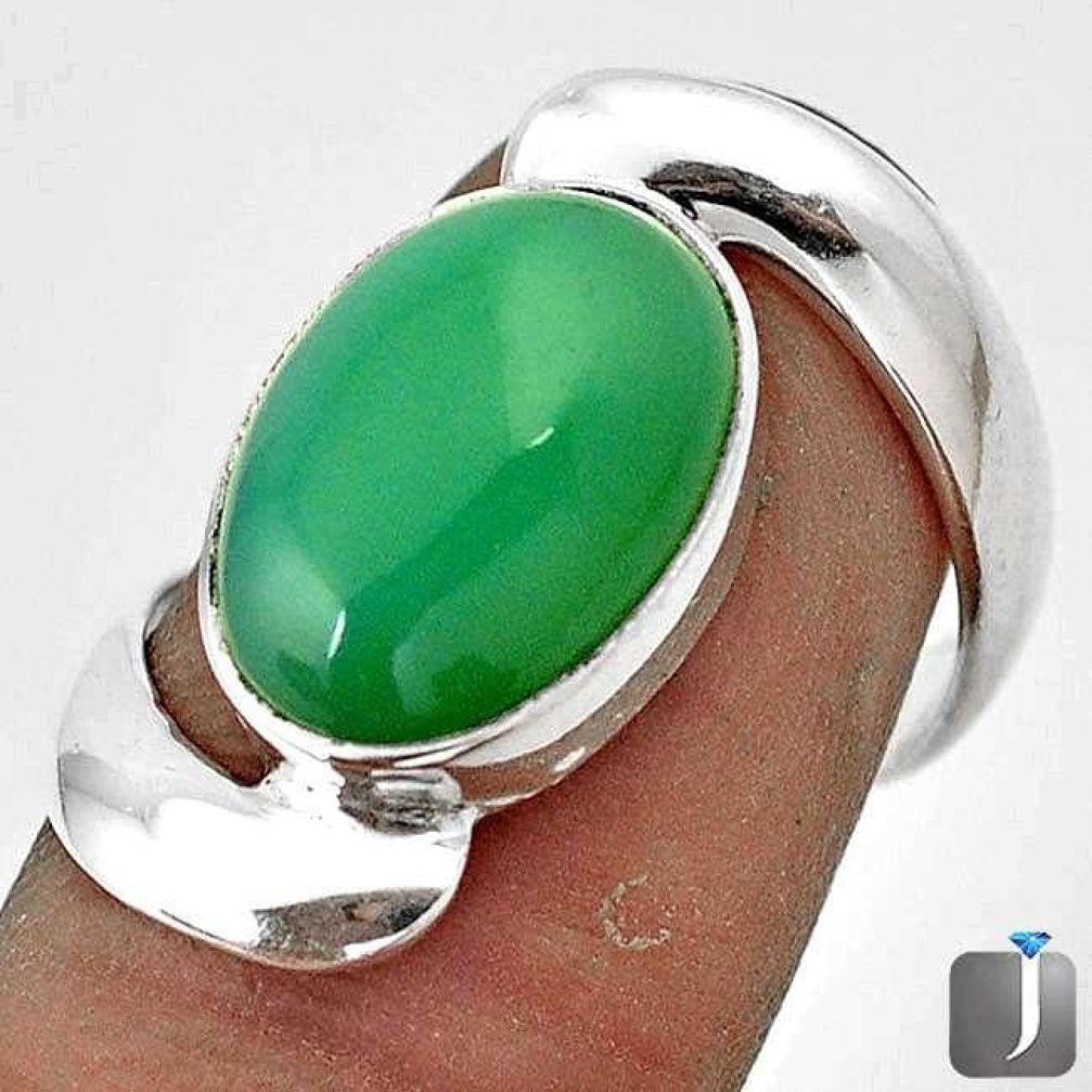 NATURAL GREEN CHRYSOPRASE OVAL 925 STERLING SILVER RING JEWELRY SIZE 7.5 G65044