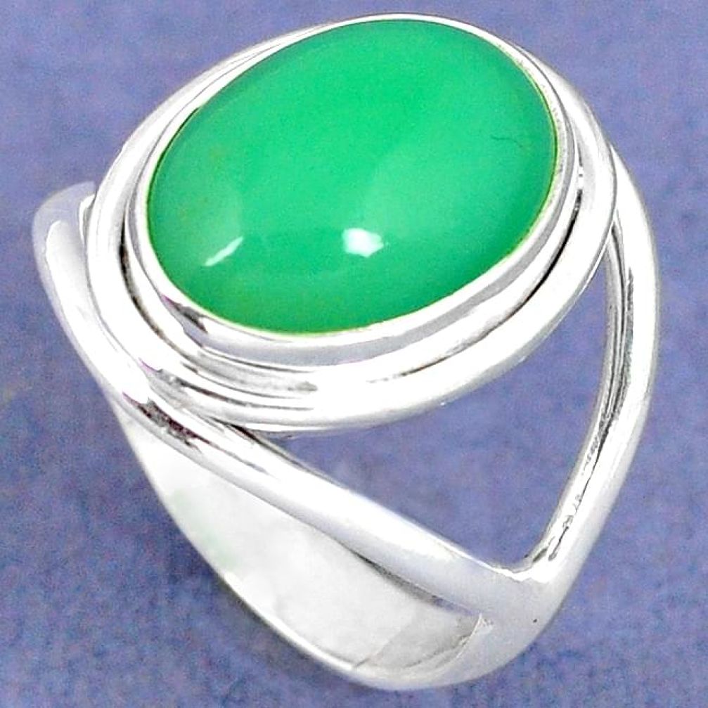 NATURAL GREEN CHRYSOPRASE OVAL 925 STERLING SILVER RING JEWELRY SIZE 6 G93165