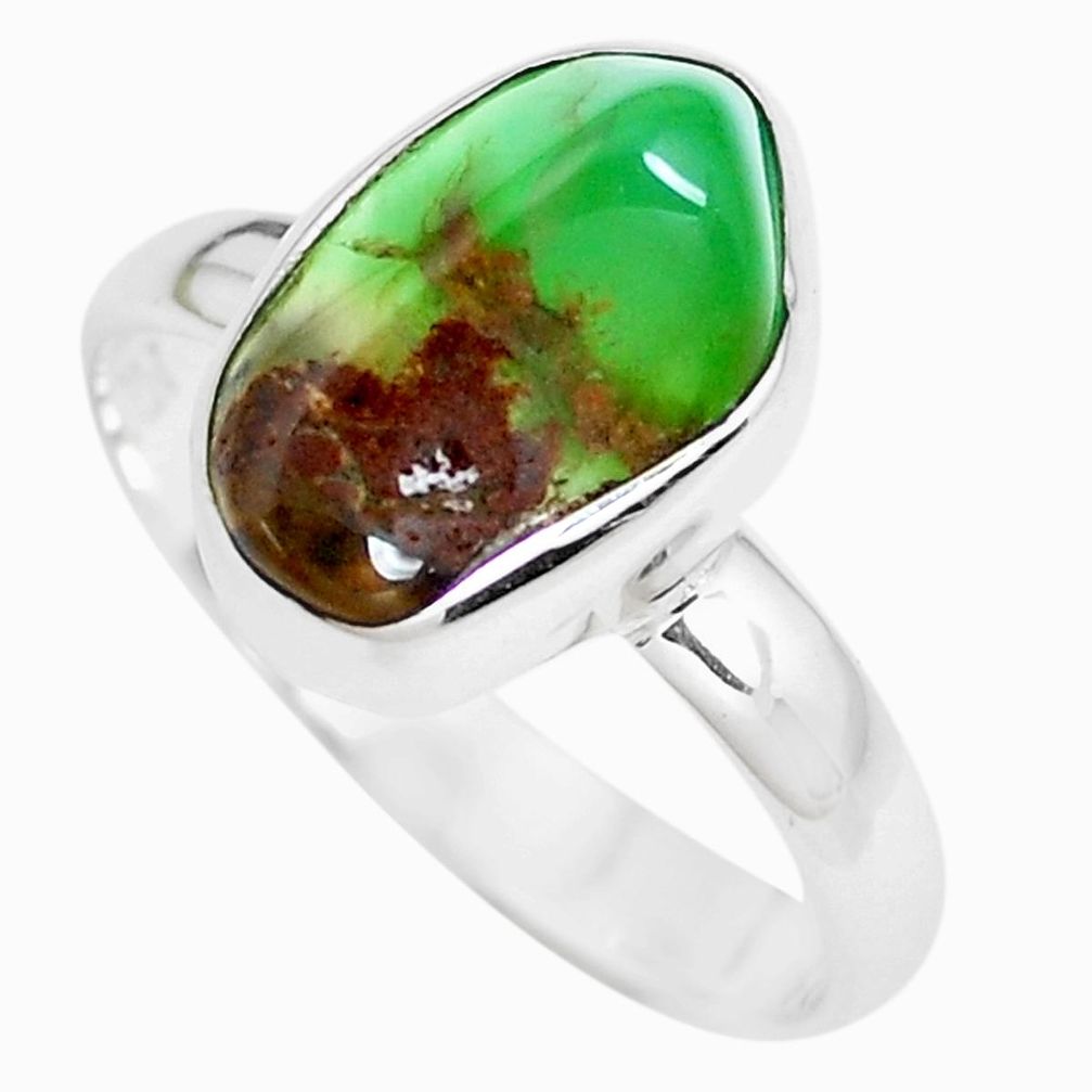 6.82cts natural green chrysoprase tourmaline rough 925 silver ring size 9 p44397