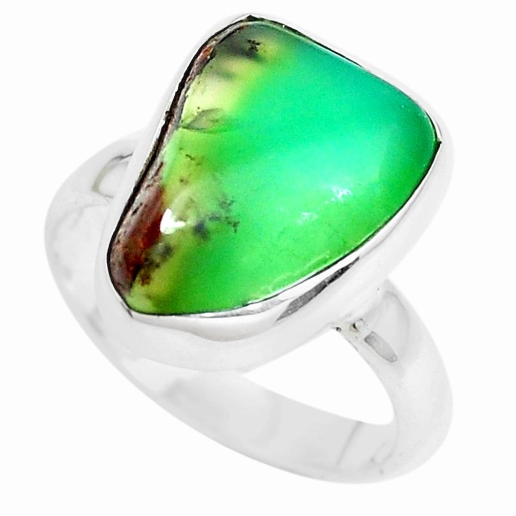 7.24cts natural green chrysoprase tourmaline rough 925 silver ring size 6 p44399