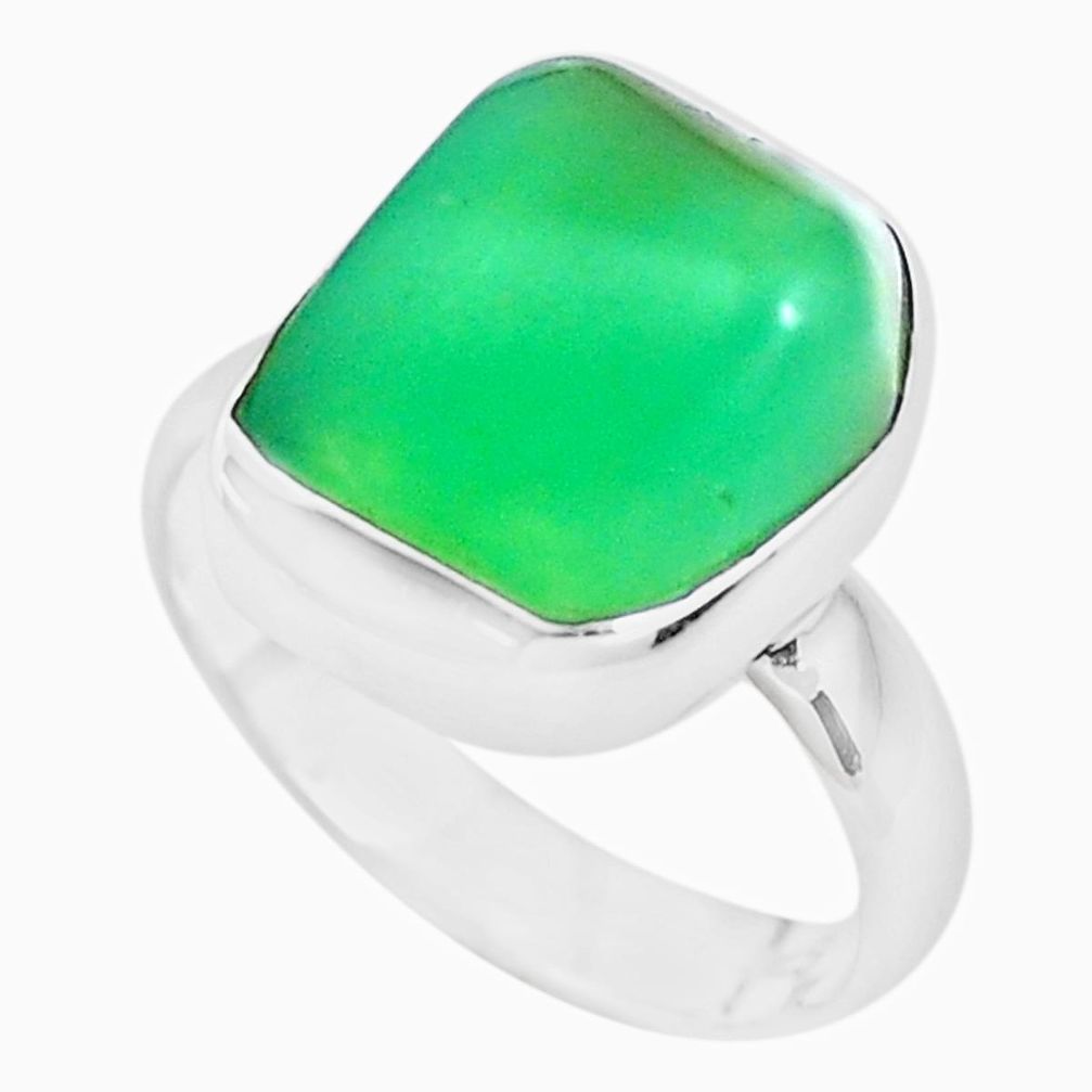 Natural green chrysoprase tourmaline rough silver ring jewelry size 6 p44395