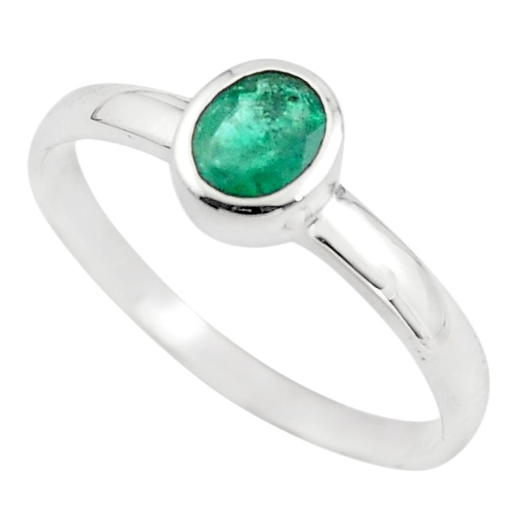 0.74cts natural green emerald 925 silver solitaire ring jewelry size 8.5 p83689