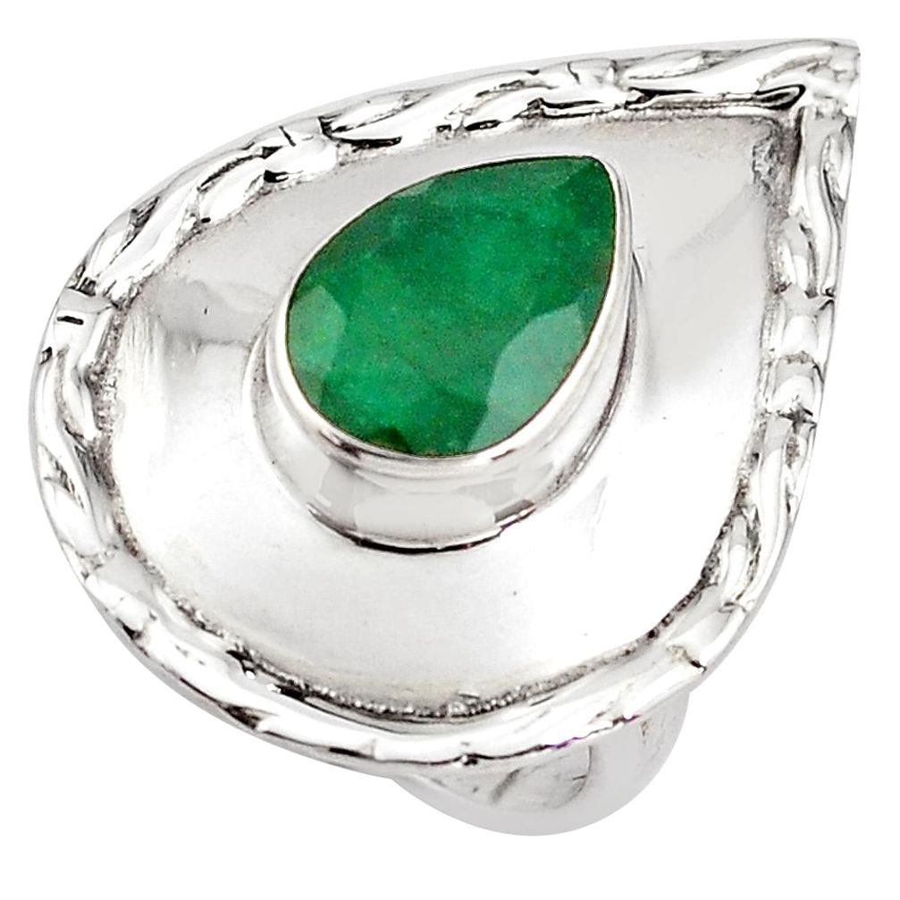 4.71cts natural green emerald 925 silver solitaire ring jewelry size 7 p85822