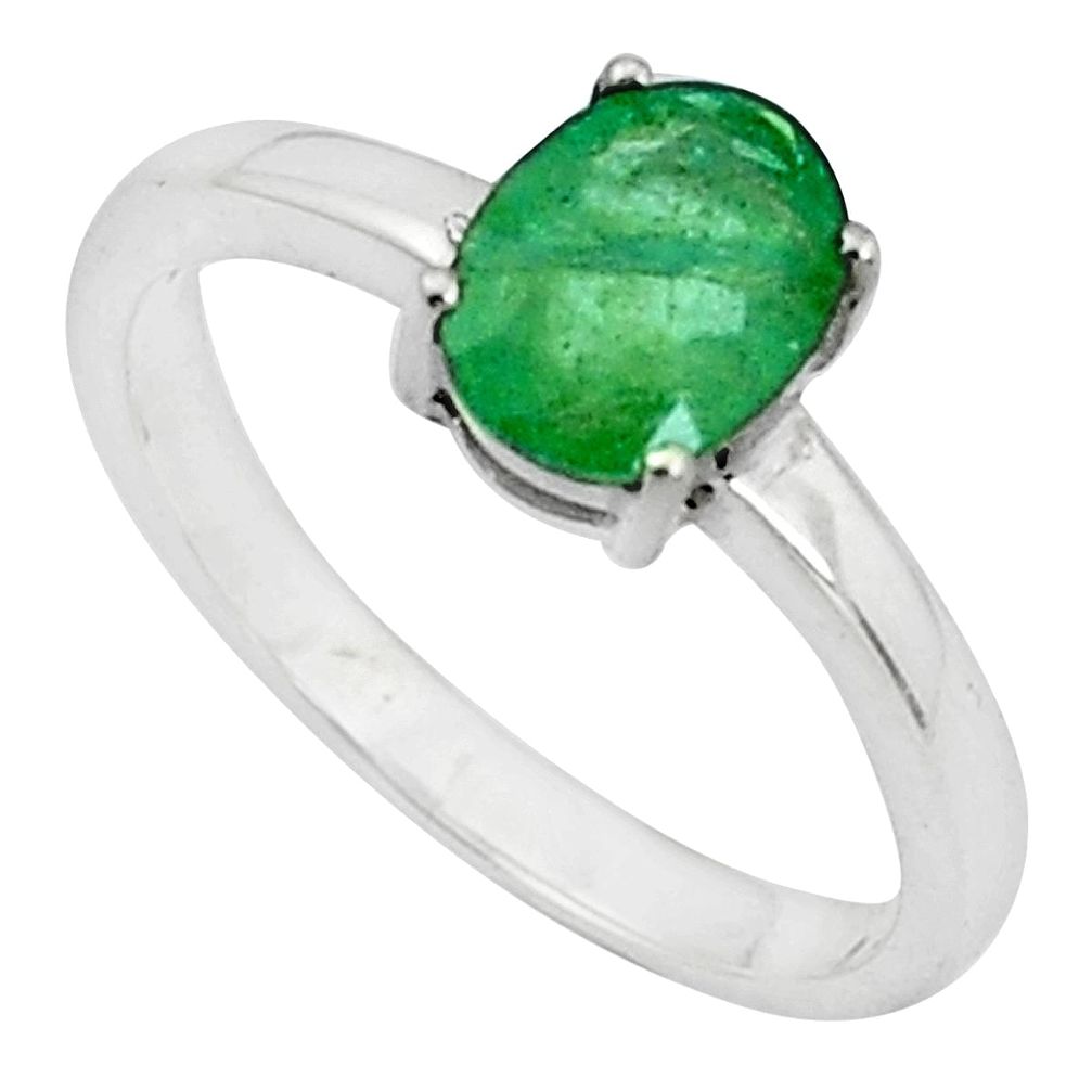 1.85cts natural green emerald 925 sterling silver solitaire ring size 7.5 p37168