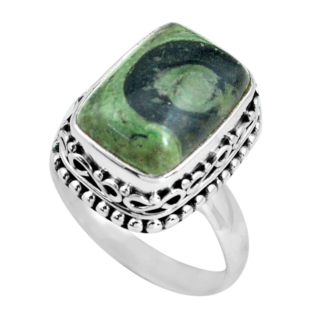 6.96cts natural green kambaba jasper 925 silver solitaire ring size 7.5 p67522