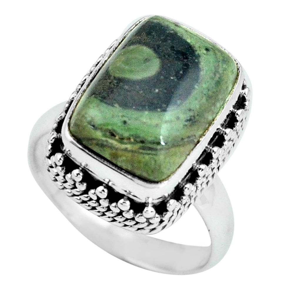 6.32cts natural green kambaba jasper 925 silver solitaire ring size 6.5 p67534