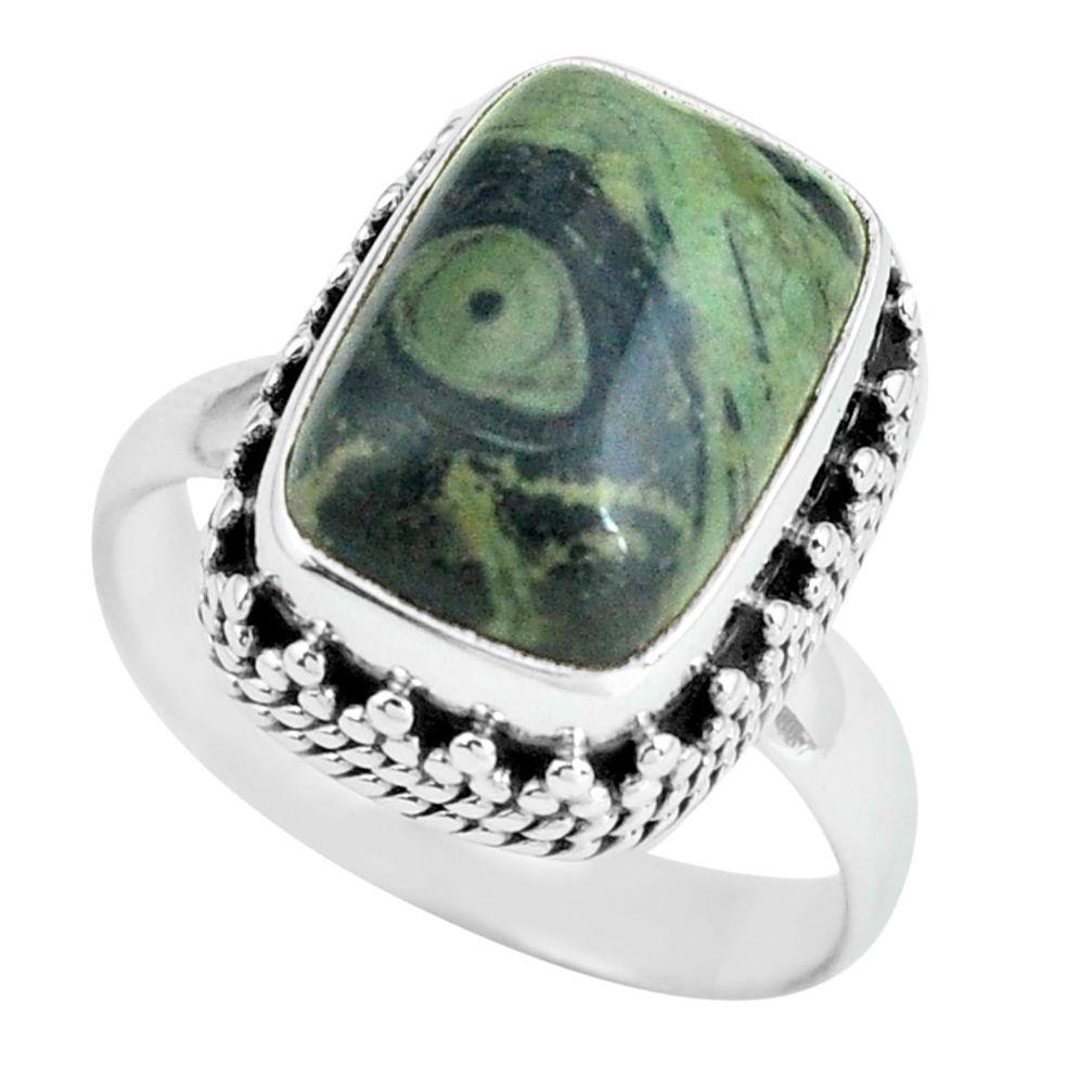 6.76cts natural green kambaba jasper 925 silver solitaire ring size 8 p67535