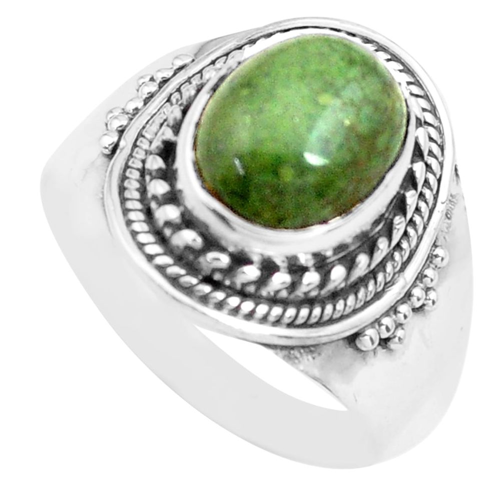 4.51cts natural green kambaba jasper 925 silver solitaire ring size 8 p71736