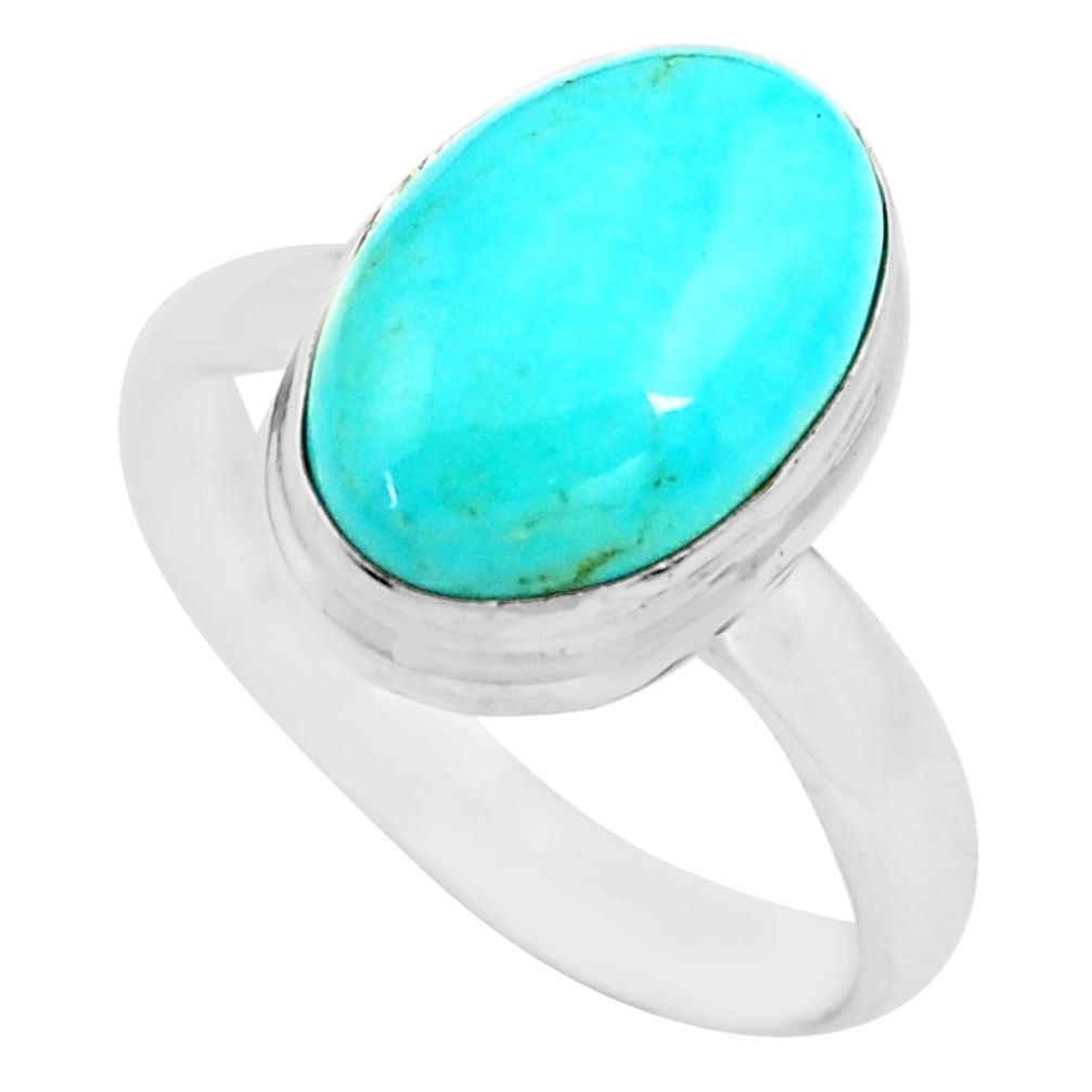 6.85cts natural green kingman turquoise 925 silver solitaire ring size 9 p71341