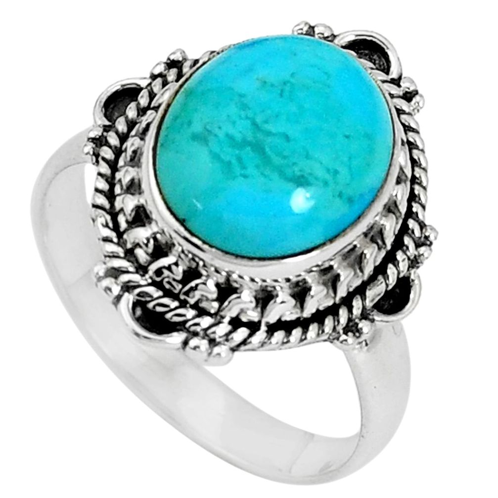 5.01cts natural green kingman turquoise silver solitaire ring size 8.5 p33109