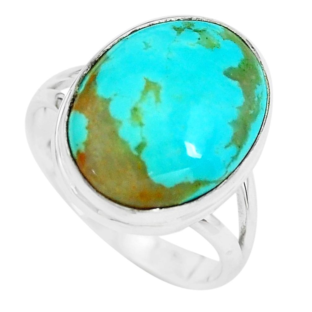 13.15cts natural green kingman turquoise silver solitaire ring size 8.5 p65500