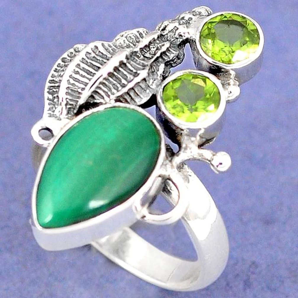 NATURAL GREEN MALACHITE (PILOT'S STONE) 925 SILVER SEA SHELL RING SIZE 8 H8276